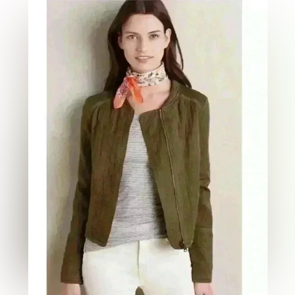 HEI HEI Anthropologie Quilted Olive Green Moto Jacket